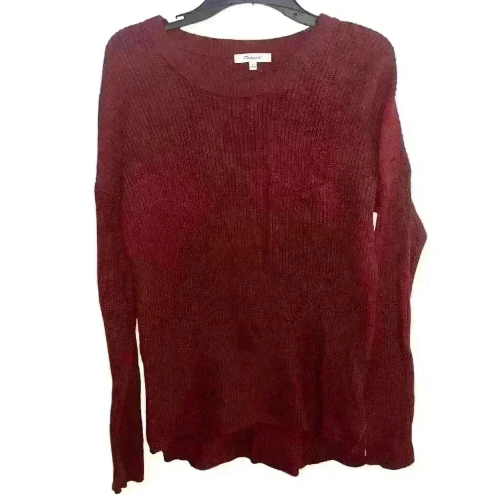Madewell Thompson Pocket Knit Pullover Sweater Small S Knit bungundy